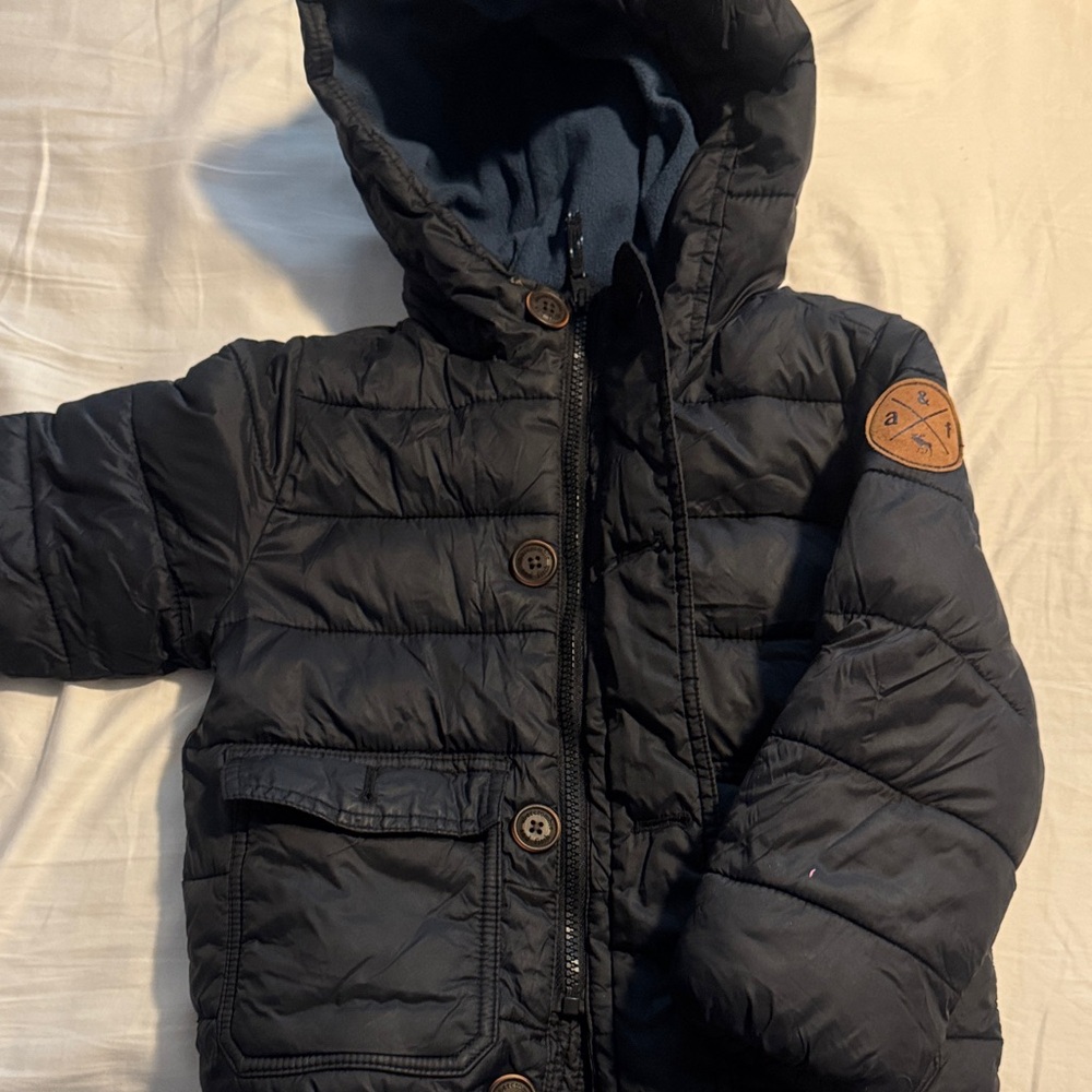 Abercrombie & Fitch Navy Puffer Jacket with Tan Patch